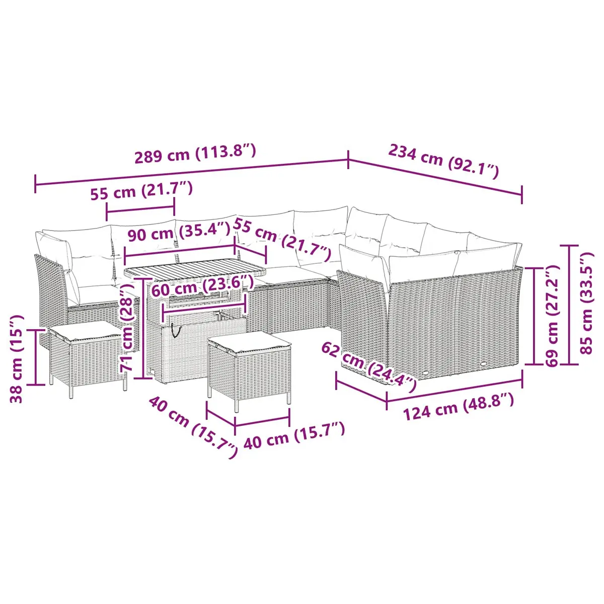 Modular Garden Sofa Set with Storage Cushions Outdoor Seating Black 12 Pieces