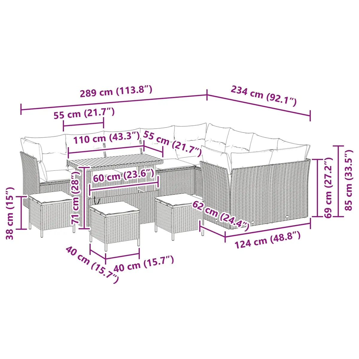 13 Piece Modular Garden Sofa Set in Black