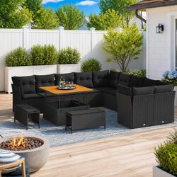 Black 13 Piece Outdoor Garden Sofa Set with Table