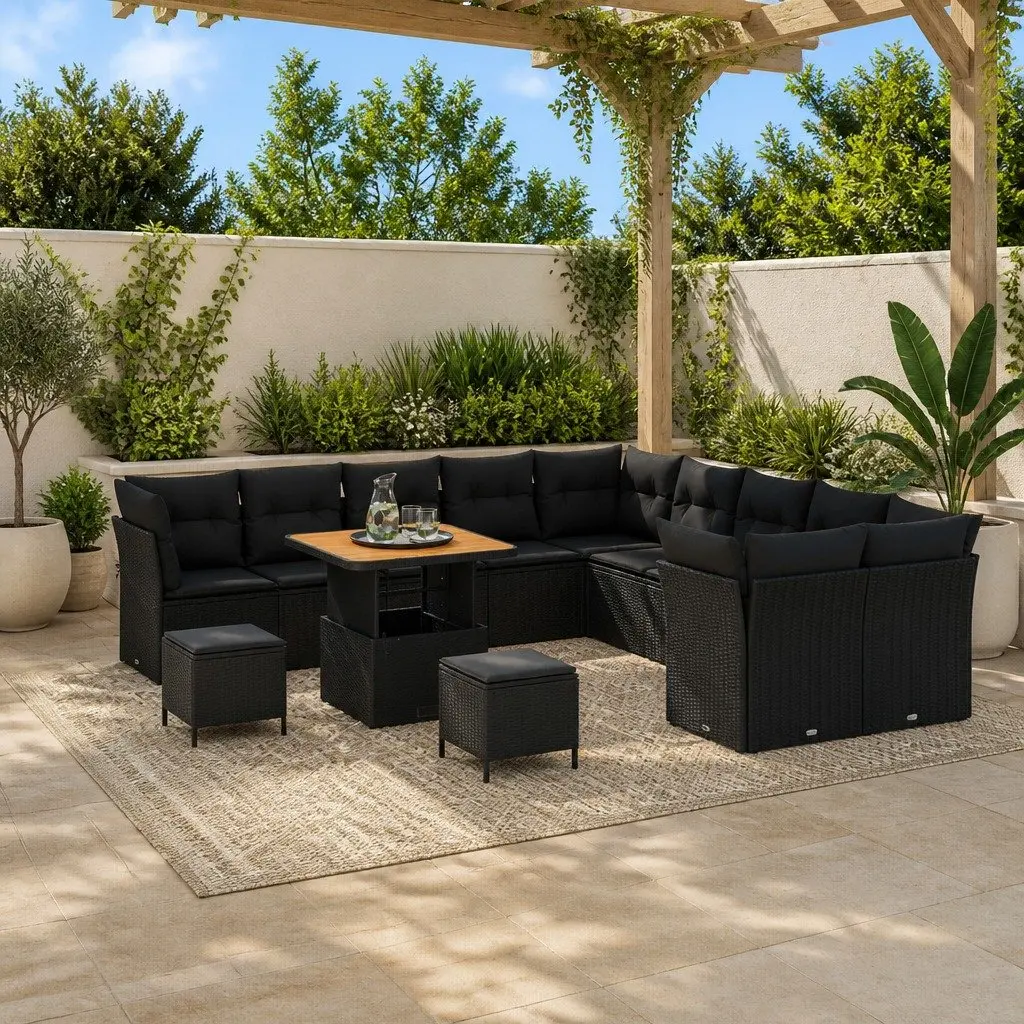 13-Piece Modular Garden Sofa Set in Black