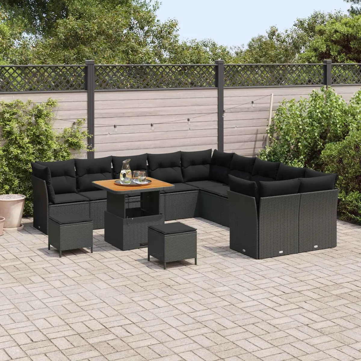13-Piece Modular Garden Sofa Set in Black