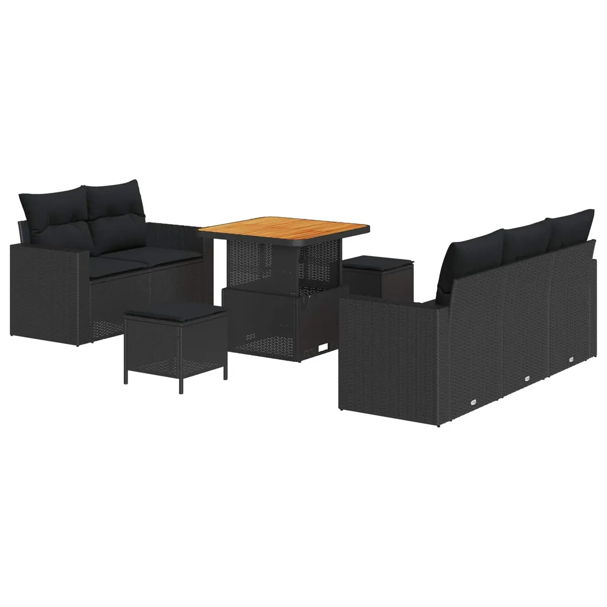 Outdoor Sofa Set 8 Piece Modular Poly Rattan Black with Acacia Wood Tabletop