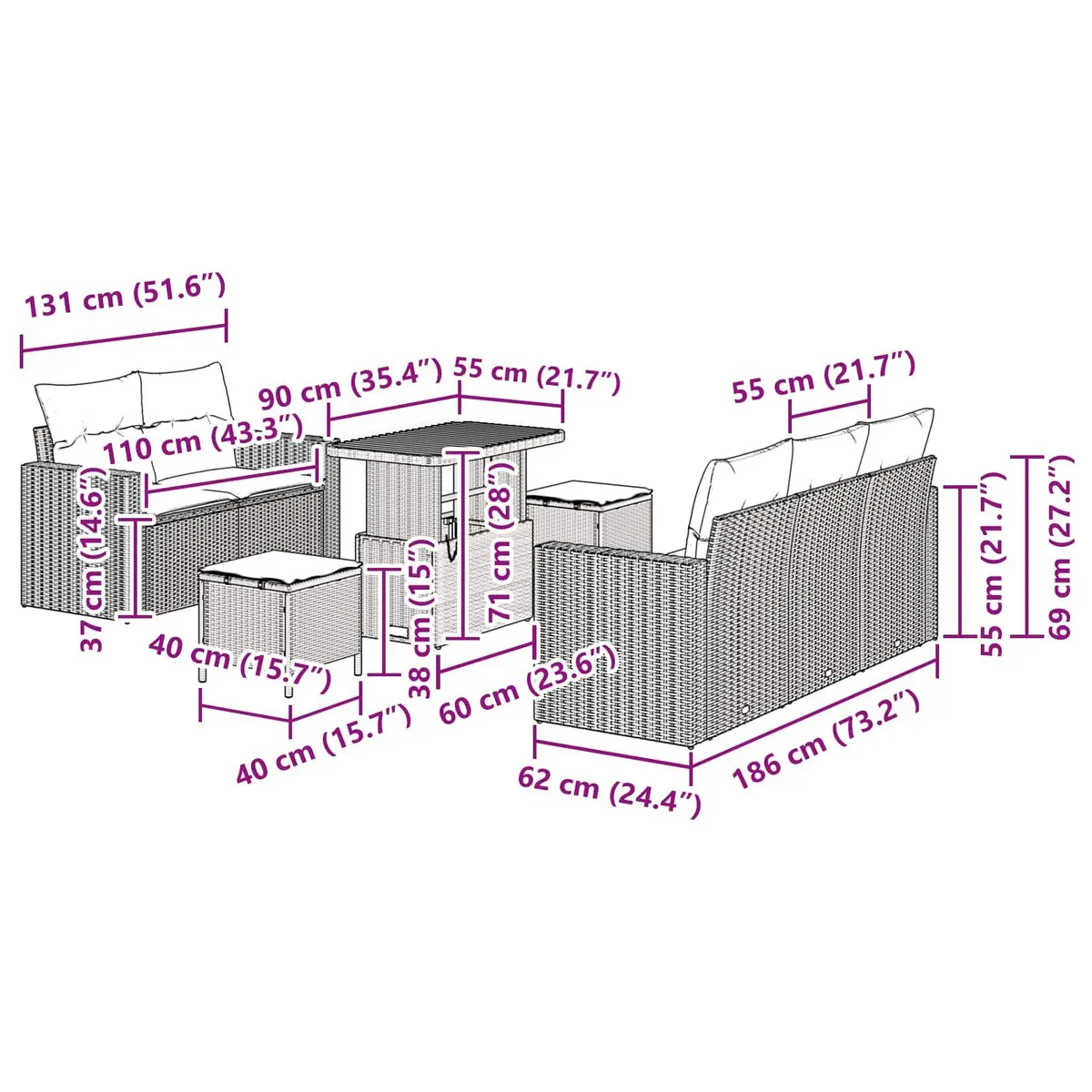 8-Piece Modular Garden Sofa Set with Storage