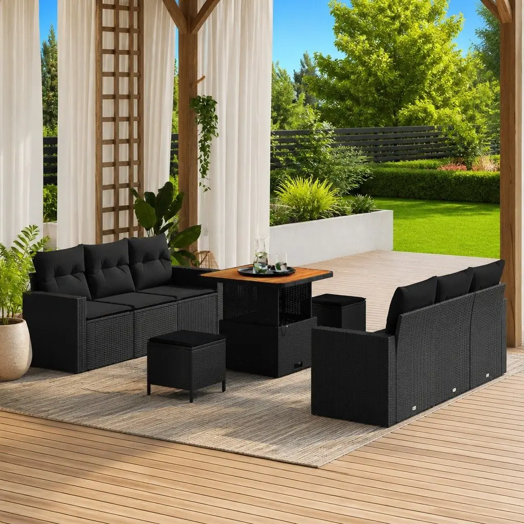 9-Piece Modular Outdoor Sofa Set in Black Poly Rattan