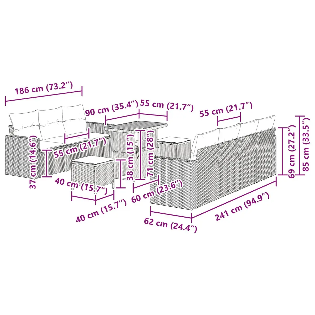 Modular Garden Sofa Set with Cushions