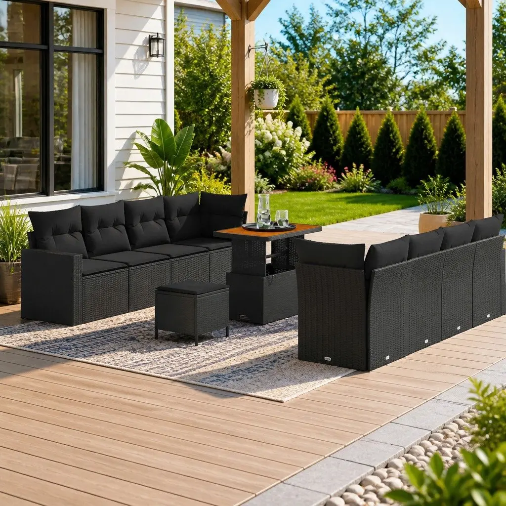 Modular Garden Sofa Set Poly Rattan 12 Piece Black