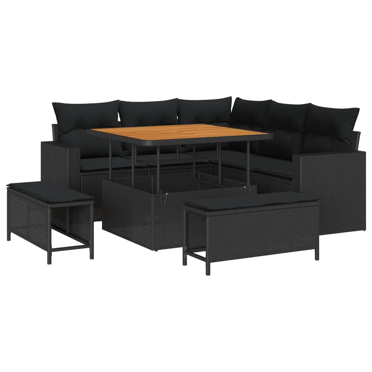 Garden Sofa Set Outdoor Seating 9 Pcs Modular Black Poly Rattan Patio Furniture