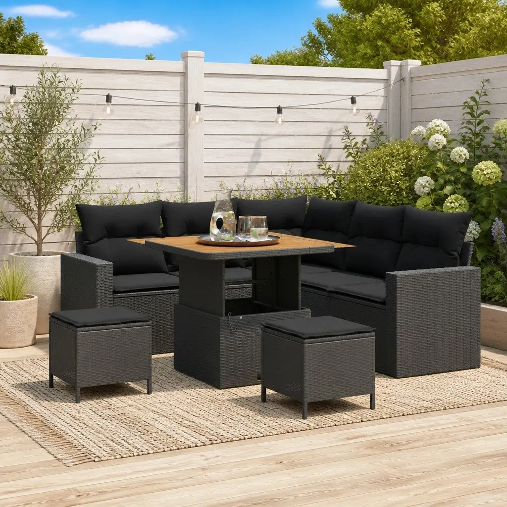 9-Piece Modular Garden Sofa Set in Black