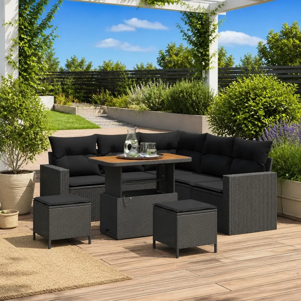 Garden Sofa Set Poly Rattan 9 Piece Black Outdoor Seating