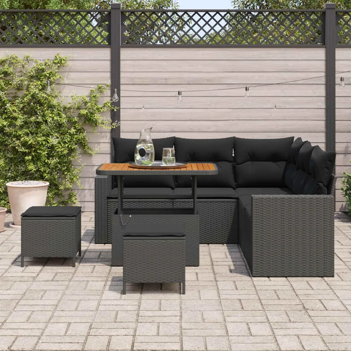 Garden Sofa Set Poly Rattan 9 Piece Black Outdoor Seating