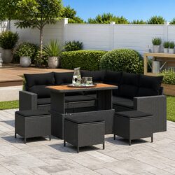 10-Piece Black Modular Patio Sofa Set with Cushions