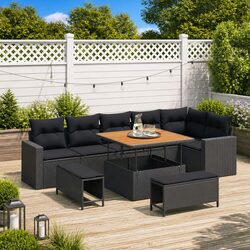 Stylish 11-Piece Modular Patio Sofa Set in Black Rattan