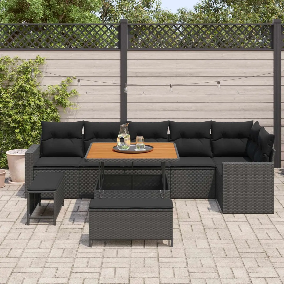 11-Piece Modular Patio Sofa Set in Black Rattan