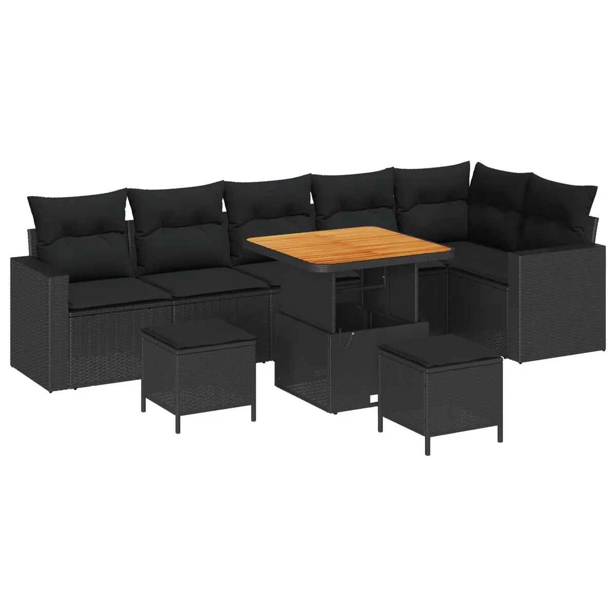 Outdoor Garden Sofa Set 11 Piece Modular Seating with Cushions Black Poly Rattan
