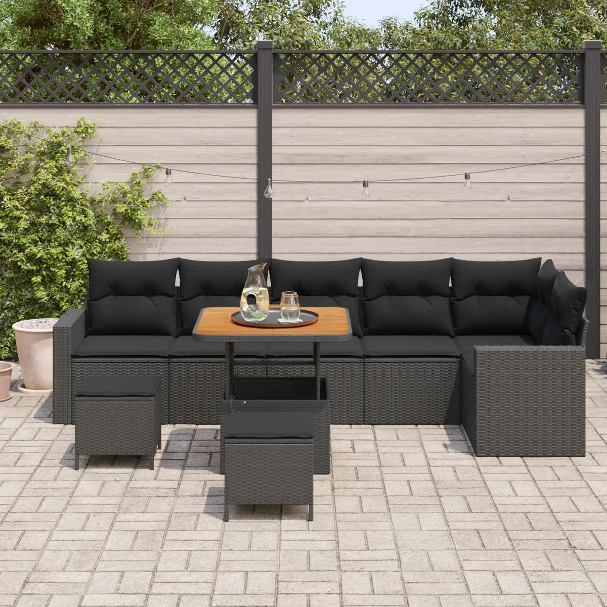 Outdoor Garden Sofa Set 11 Piece Modular Seating with Cushions Black Poly Rattan