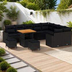 Outdoor Garden Sofa Set Modular Seating Black Poly Rattan with Cushions 13