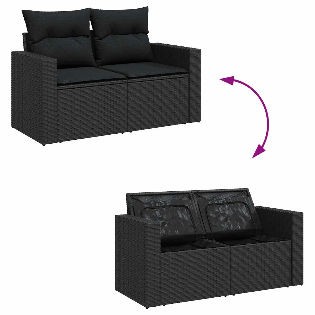 Garden Sofa Set Poly Rattan Solid Acacia Wood Powder Coated Steel 14 Pieces Black