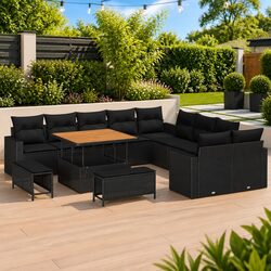 17-Piece Outdoor Modular Garden Sofa Set in Black Rattan