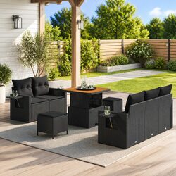 Stylish Modular 10-Piece Black Poly Rattan Sofa Set