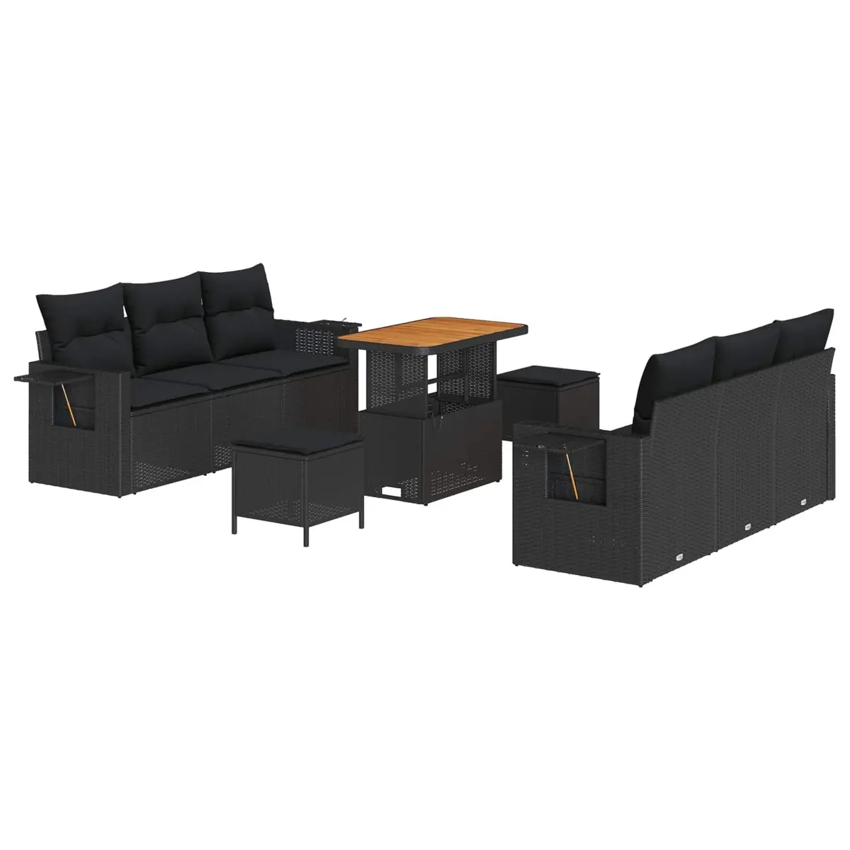 9-Piece Modular Black Garden Sofa Set