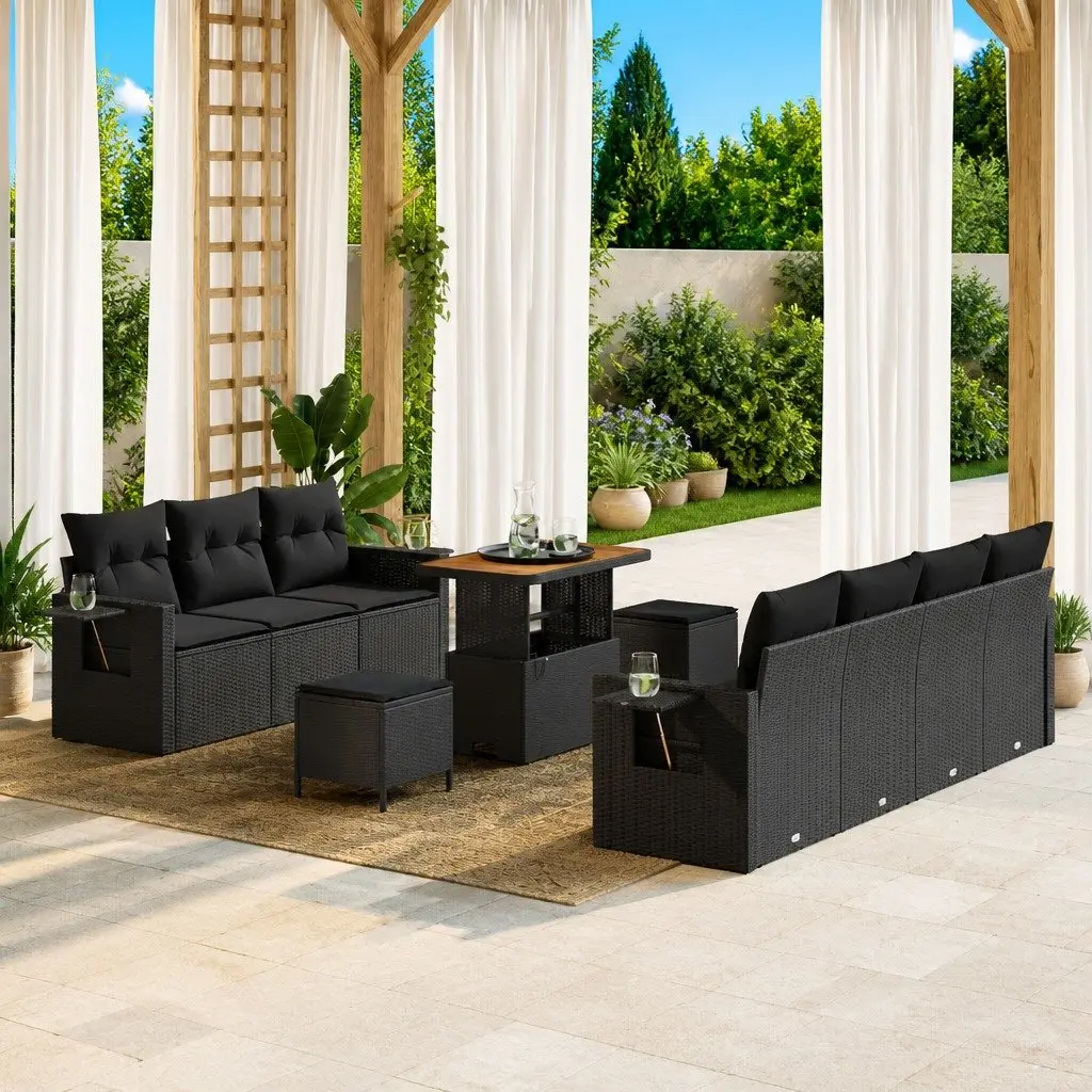 Black Poly Rattan Modular Garden Sofa Set with Storage