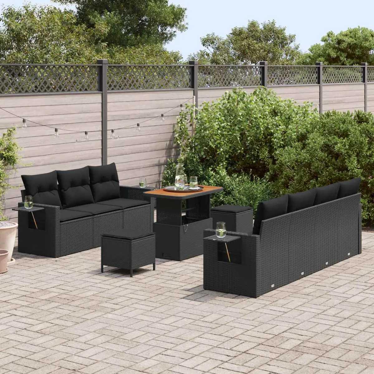 Black Poly Rattan Modular Garden Sofa Set with Storage