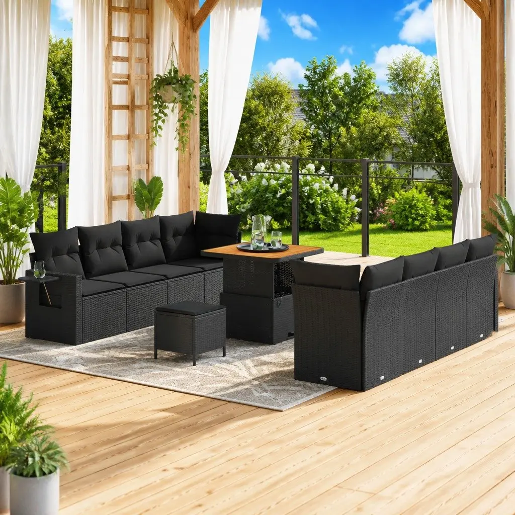Modular Black Poly Rattan Outdoor Garden Sofa Set 11 Pieces