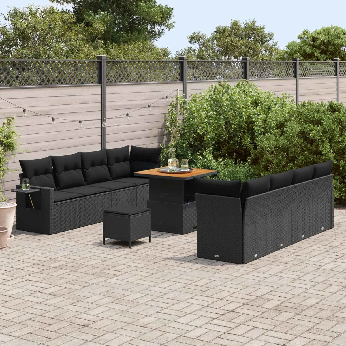 Modular Black Poly Rattan Outdoor Garden Sofa Set 11 Pieces