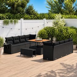 Outdoor Garden Sofa Set 11pcs Modular Poly Rattan Black Seating with Storage