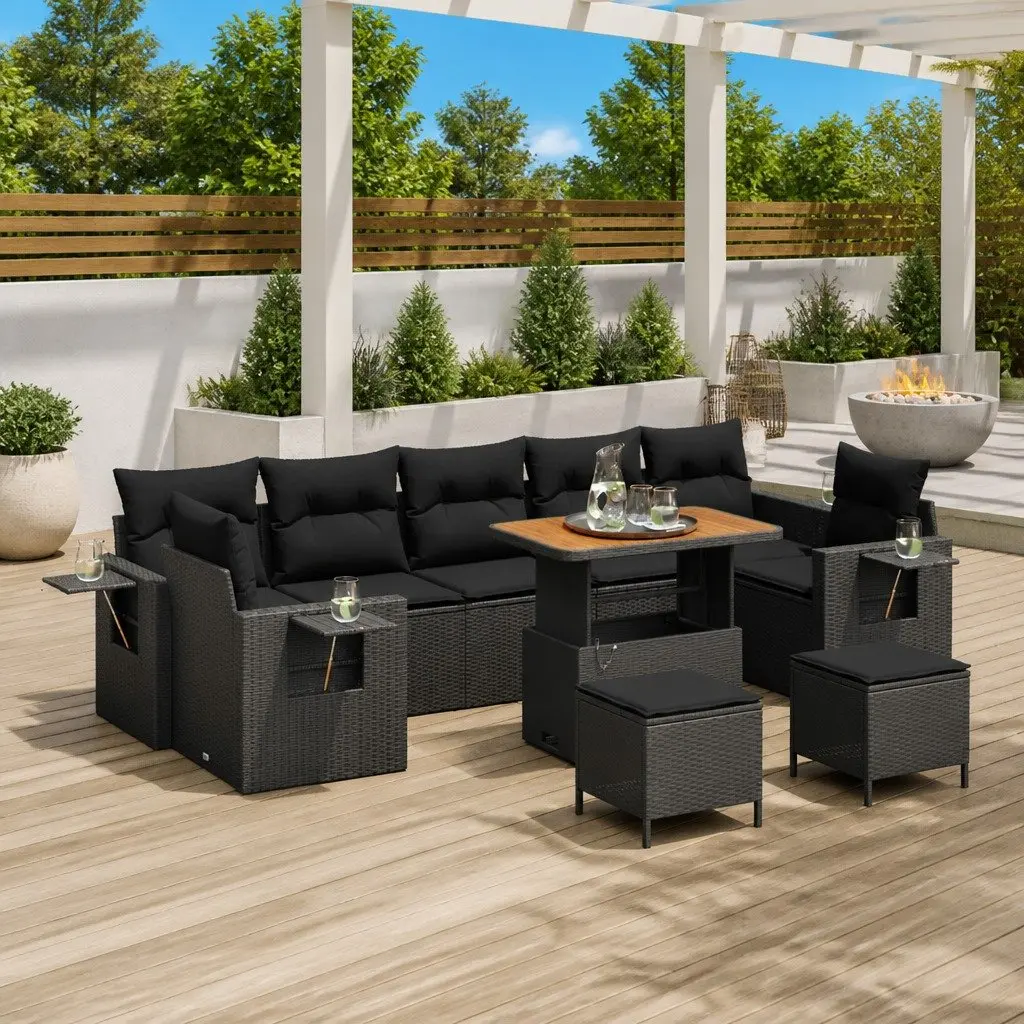 Modular Black Poly Rattan Garden Sofa Set