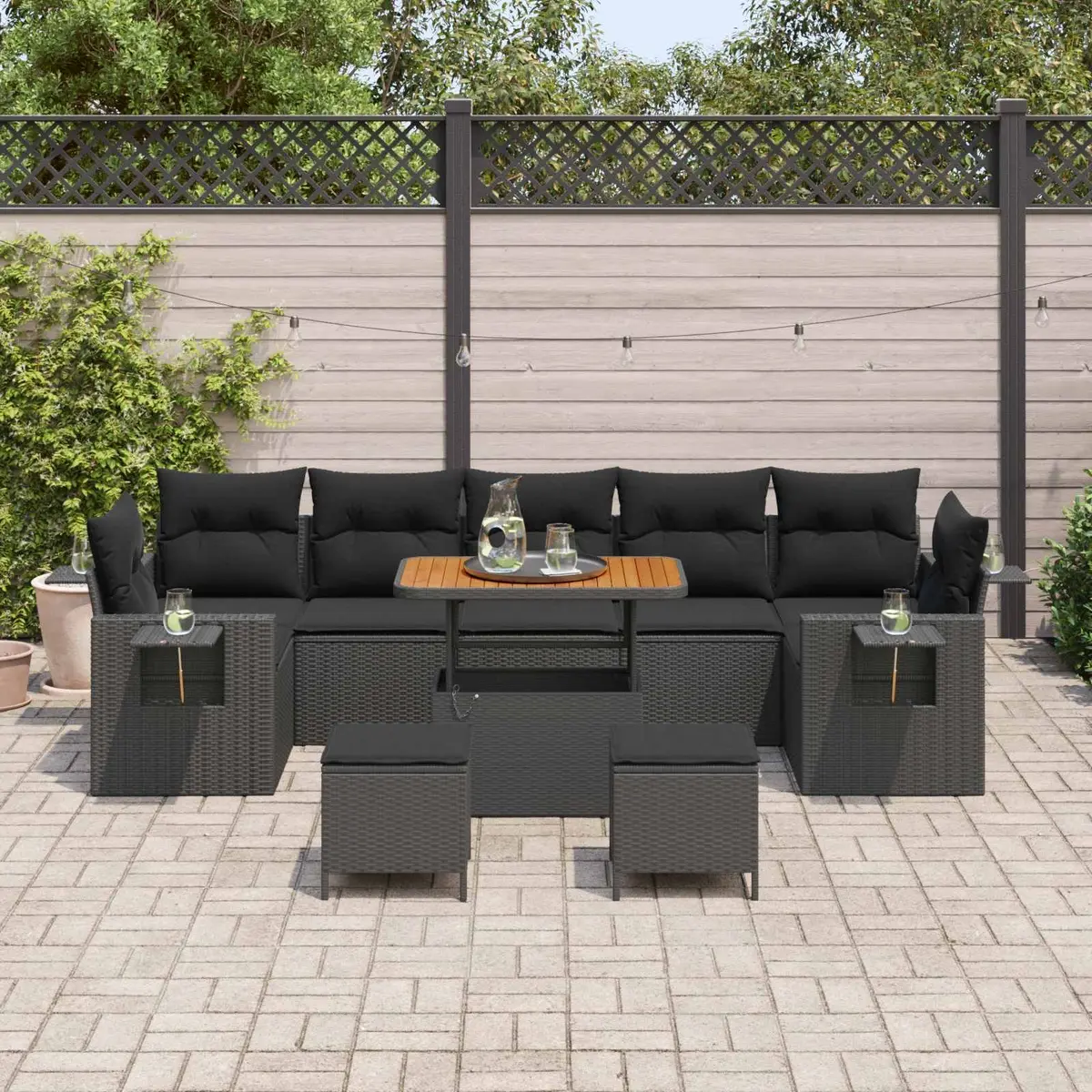 Modular Black Poly Rattan Garden Sofa Set