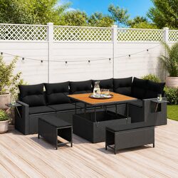 Modular Black Poly Rattan Garden Sofa Set - 11 Pieces