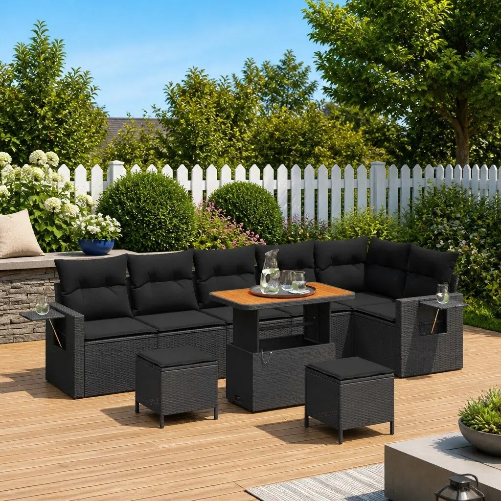 Black Poly Rattan Outdoor Sofa Set 11 Pieces