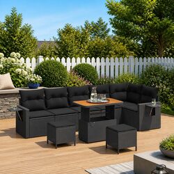 Premium Black Poly Rattan Outdoor Sofa Set 11 Pieces