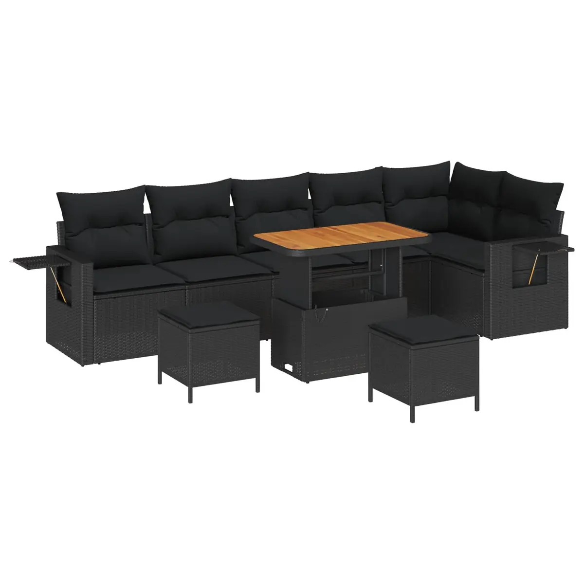 Black Poly Rattan Outdoor Sofa Set 11 Pieces