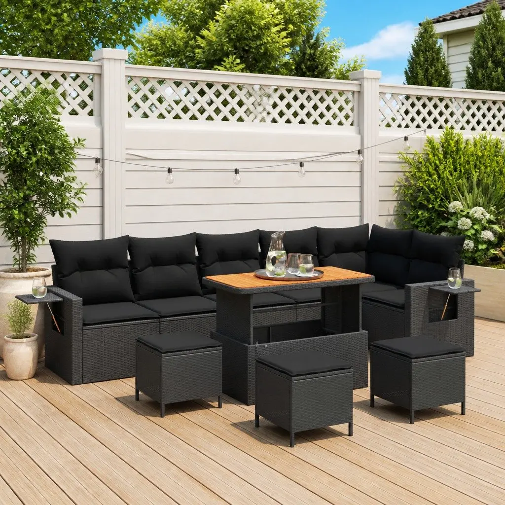 Modular Outdoor Sofa Set 12 pcs Black Poly Rattan with Cushions