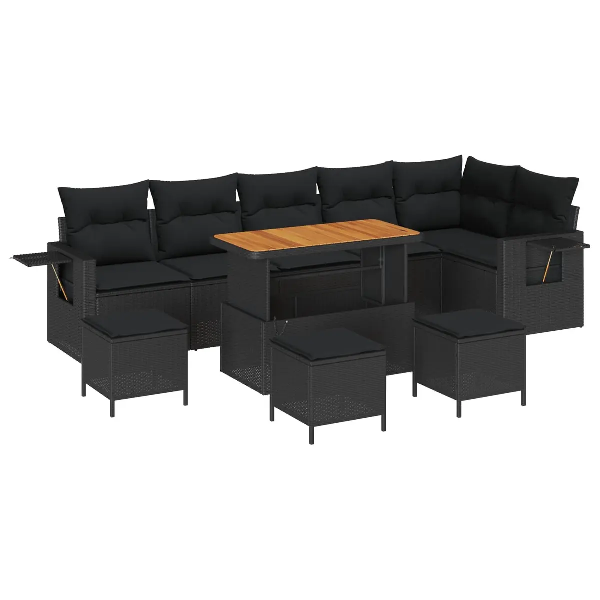Modular Outdoor Sofa Set 12 pcs Black Poly Rattan with Cushions