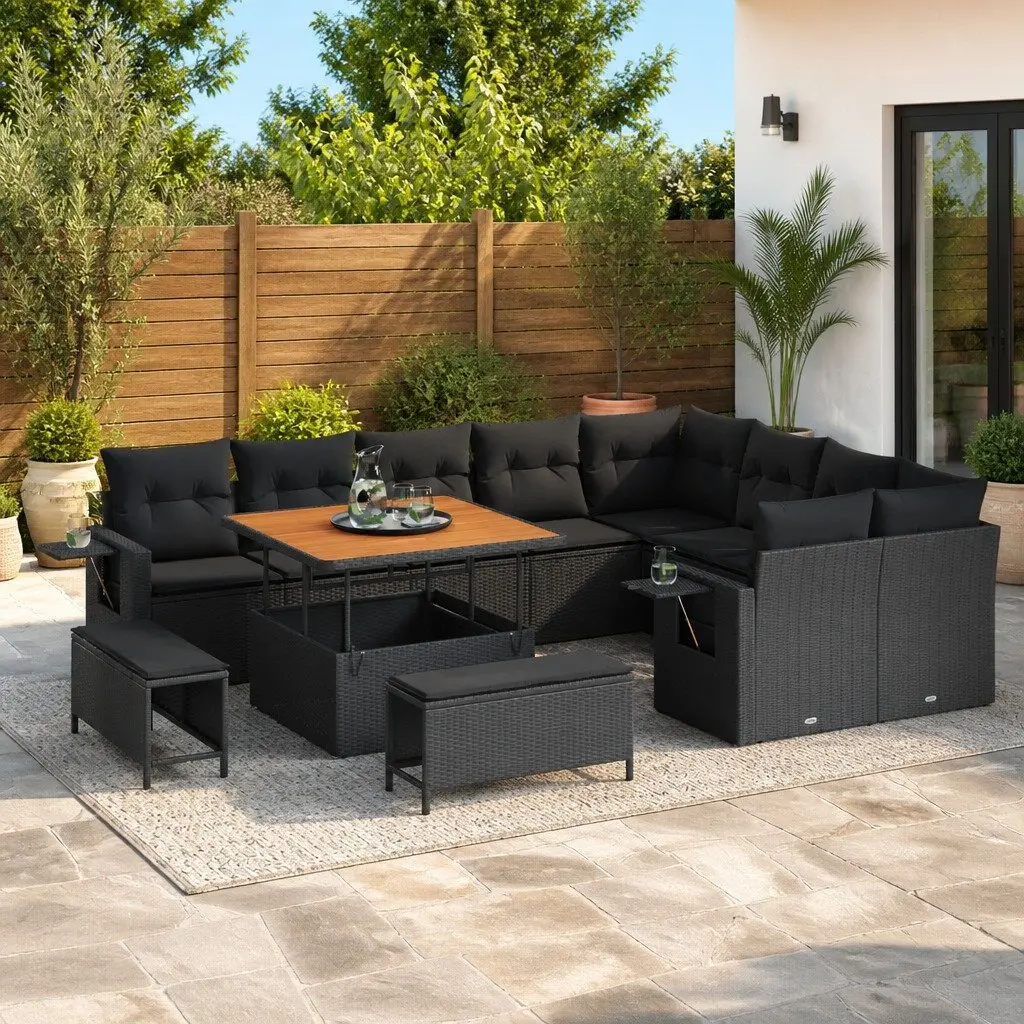 Modular Garden Sofa Set 13 Pieces in Black