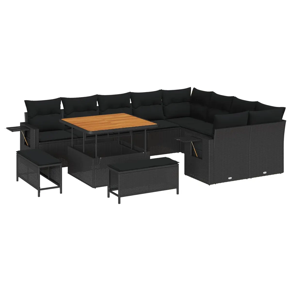 Modular Garden Sofa Set 13 Pieces in Black