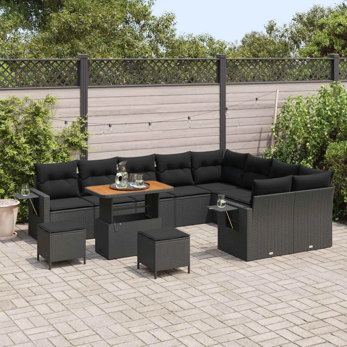 12-Piece Modular Garden Sofa Set in Black