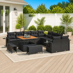 Premium 13-Piece Garden Sofa Set in Black Poly Rattan