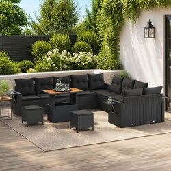 Black Modular Garden Sofa Set with Storage & Cushions