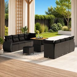 Durable 11-Piece Black Garden Sofa Set with Storage