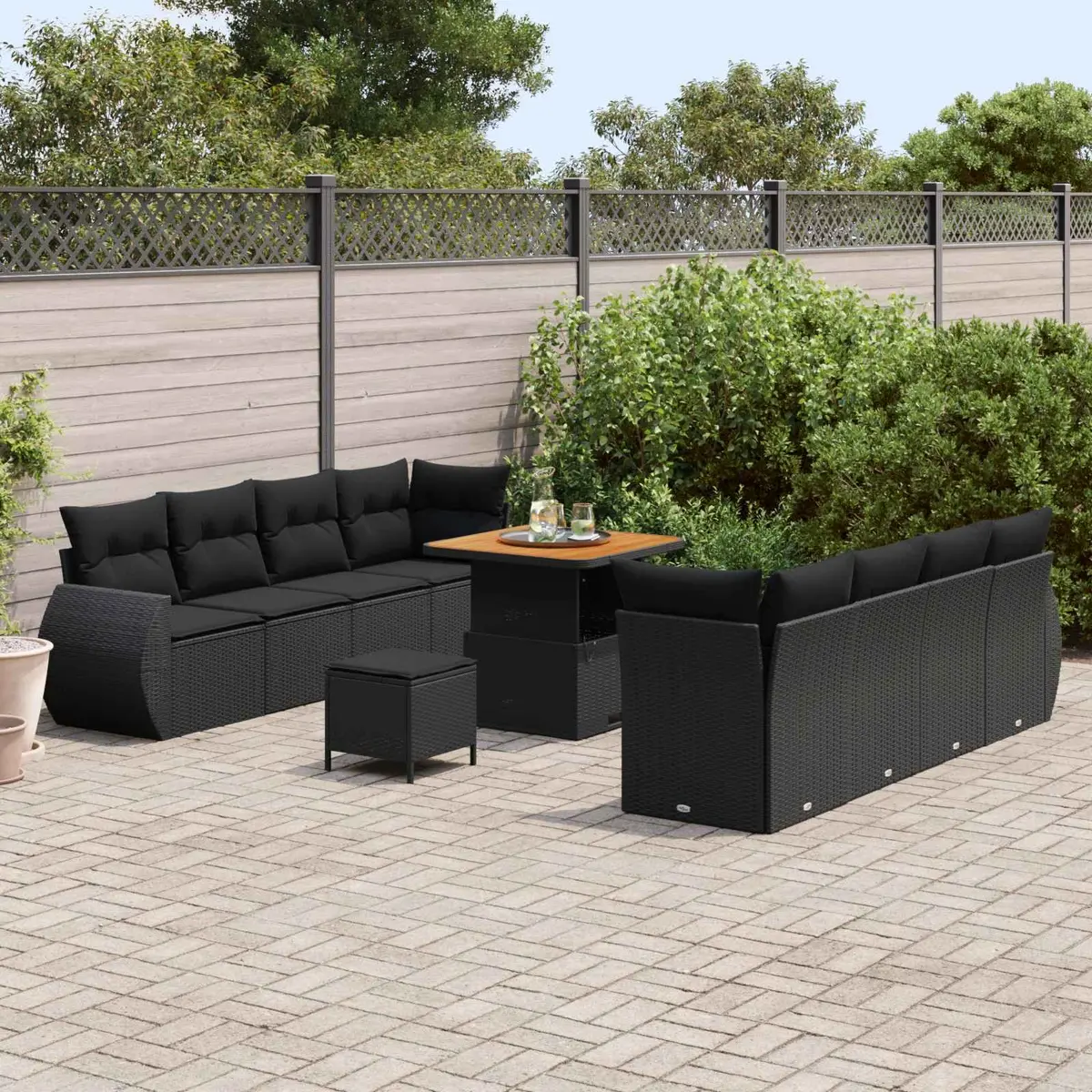 11-Piece Black Garden Sofa Set with Storage