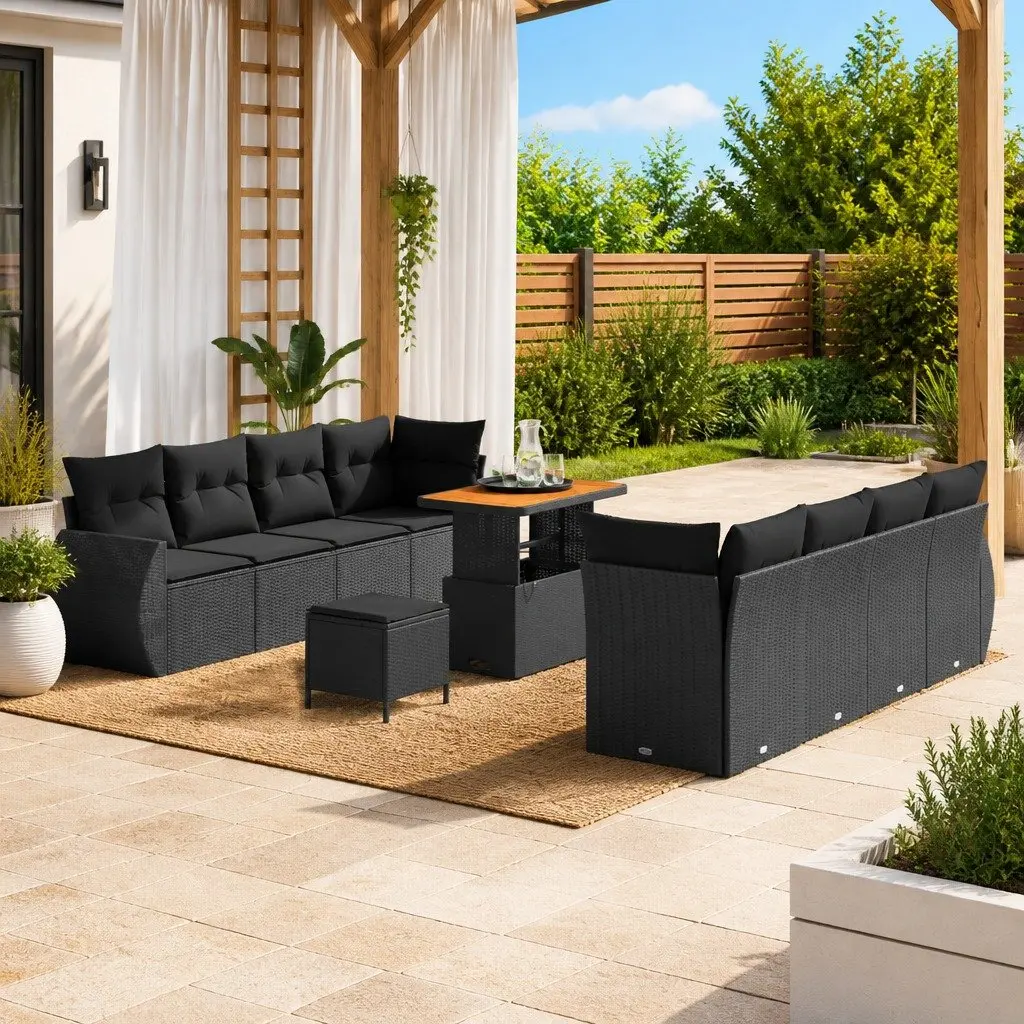 Modular Garden Sofa Set 11 Pieces Black