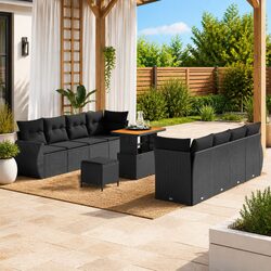 High-Quality Modular Garden Sofa Set 11 Pieces Black