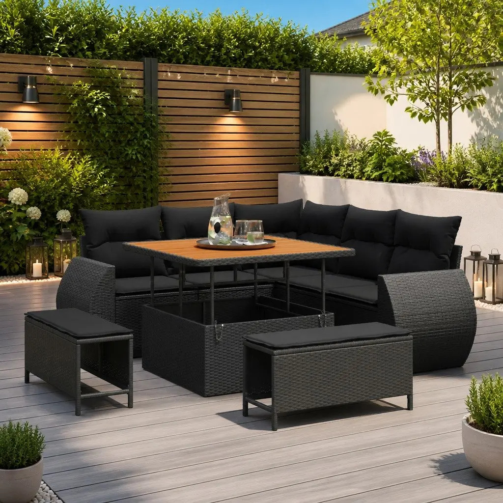 8-Piece Outdoor Garden Sofa Set in Black