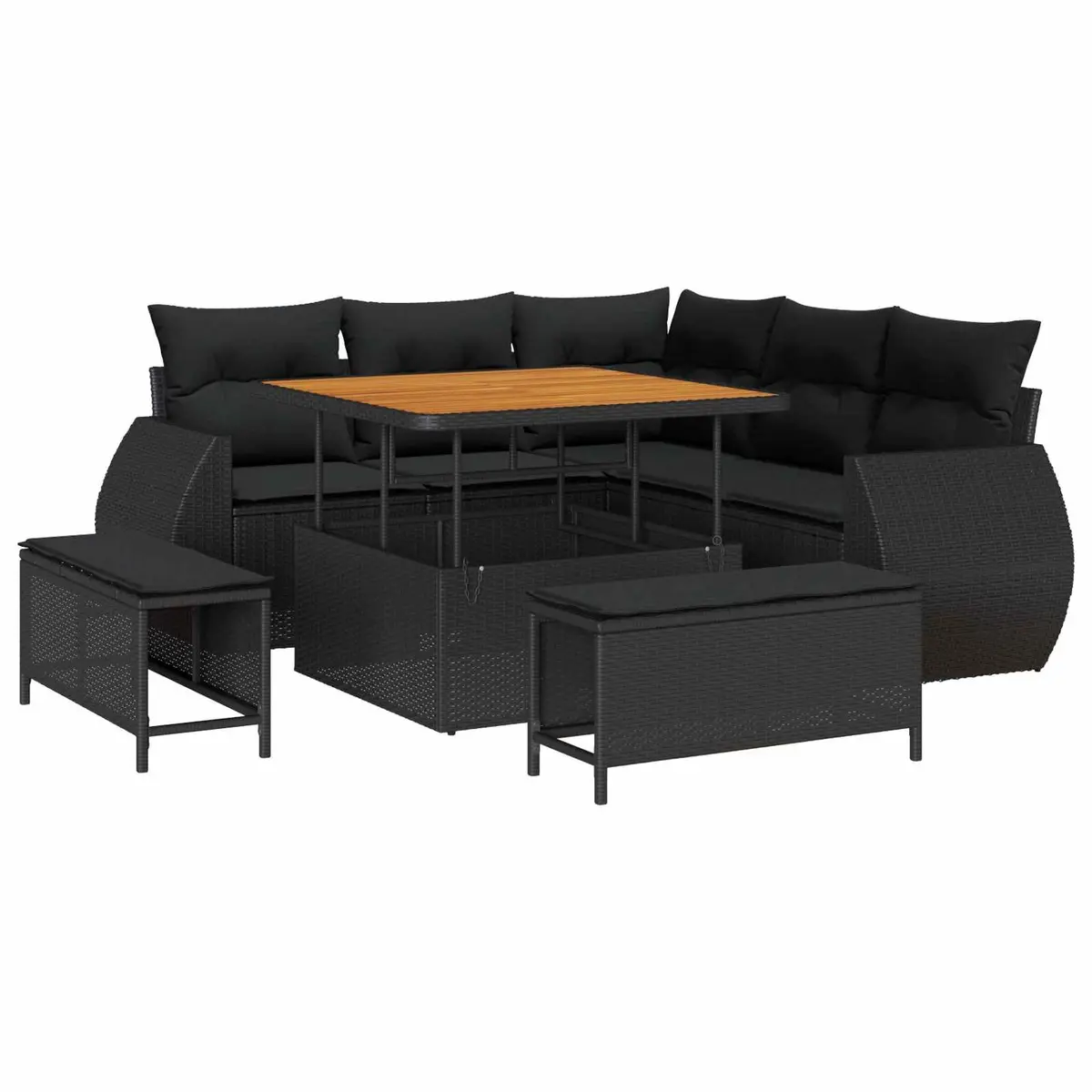 8-Piece Outdoor Garden Sofa Set in Black