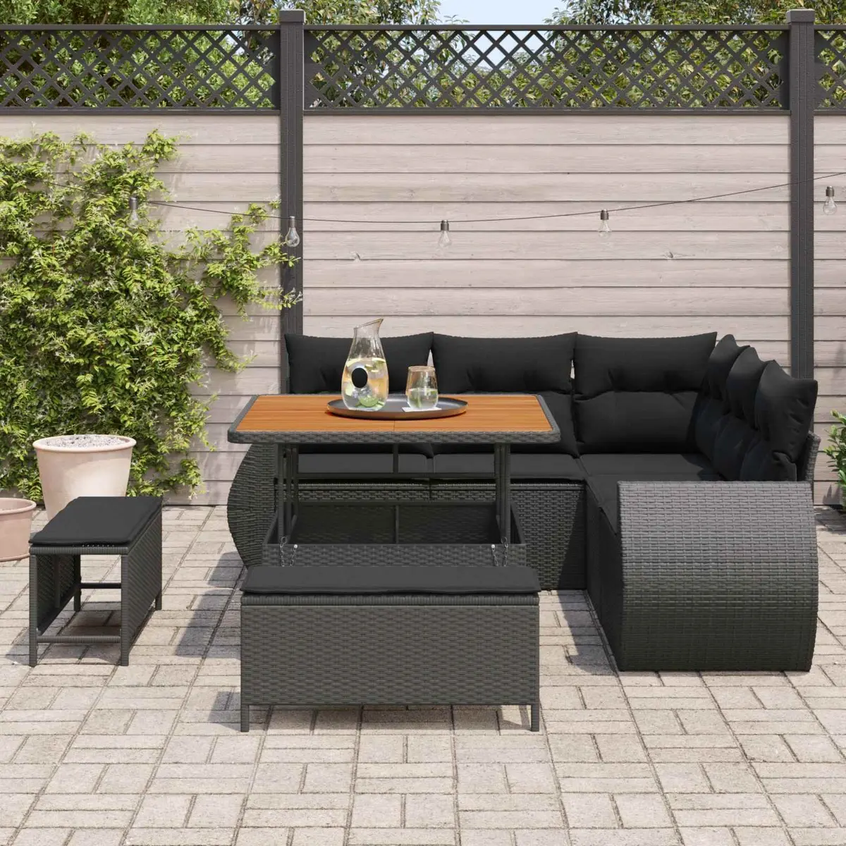 8-Piece Outdoor Garden Sofa Set in Black