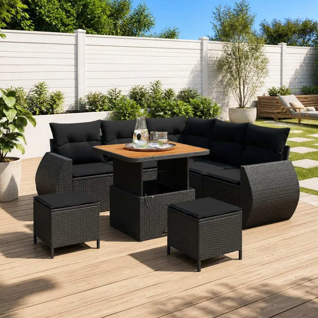 8-Piece Modular Black Poly Rattan Sofa Set